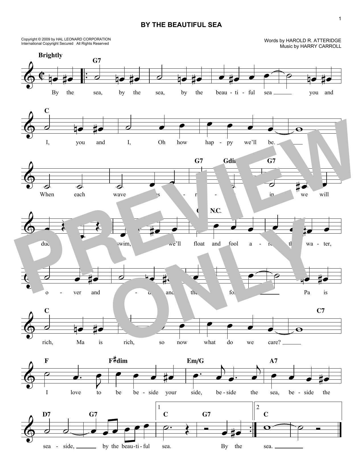 Harry Carroll By The Beautiful Sea sheet music notes and chords arranged for Lead Sheet / Fake Book