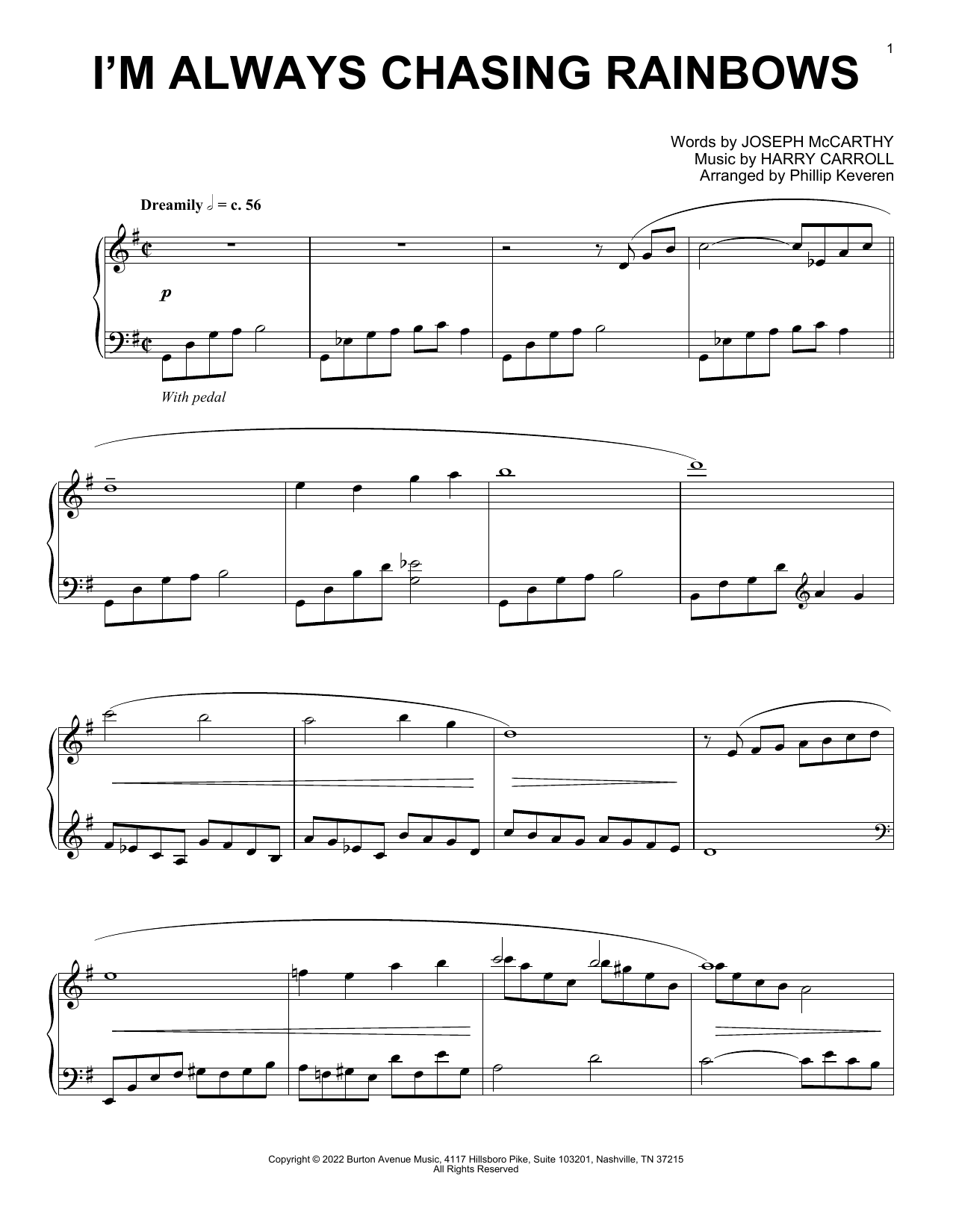 Harry Carroll I'm Always Chasing Rainbows (arr. Phillip Keveren) sheet music notes and chords arranged for Piano Solo
