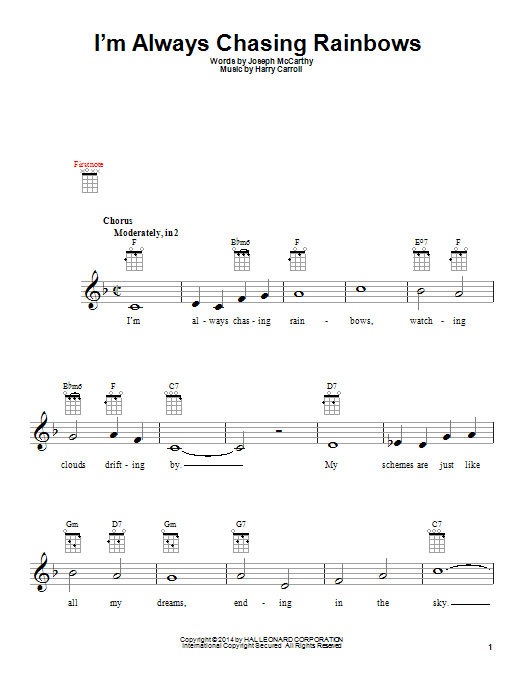 Harry Carroll I'm Always Chasing Rainbows sheet music notes and chords arranged for Ukulele