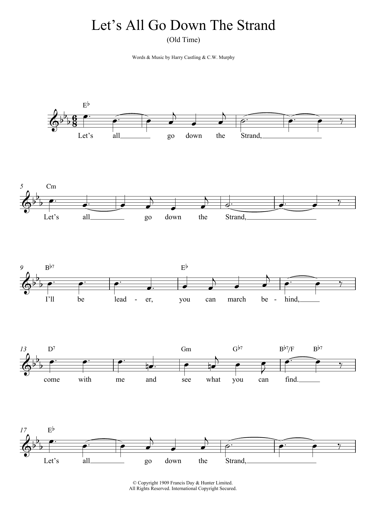Harry Castling Let's All Go Down The Strand sheet music notes and chords arranged for Lead Sheet / Fake Book