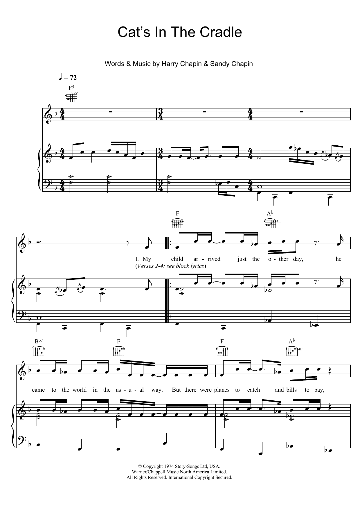 Harry Chapin Cat's In The Cradle sheet music notes and chords arranged for Easy Ukulele Tab