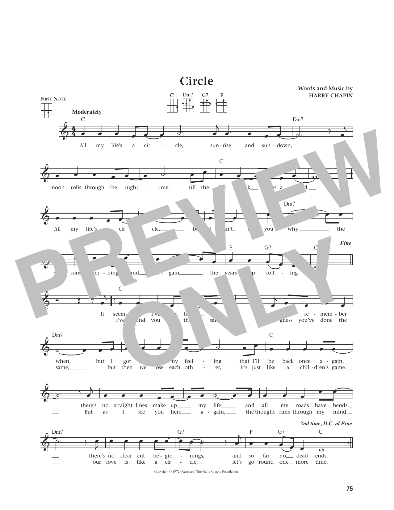 Harry Chapin Circle (Circles) (from The Daily Ukulele) (arr. Jim Beloff) sheet music notes and chords arranged for Ukulele