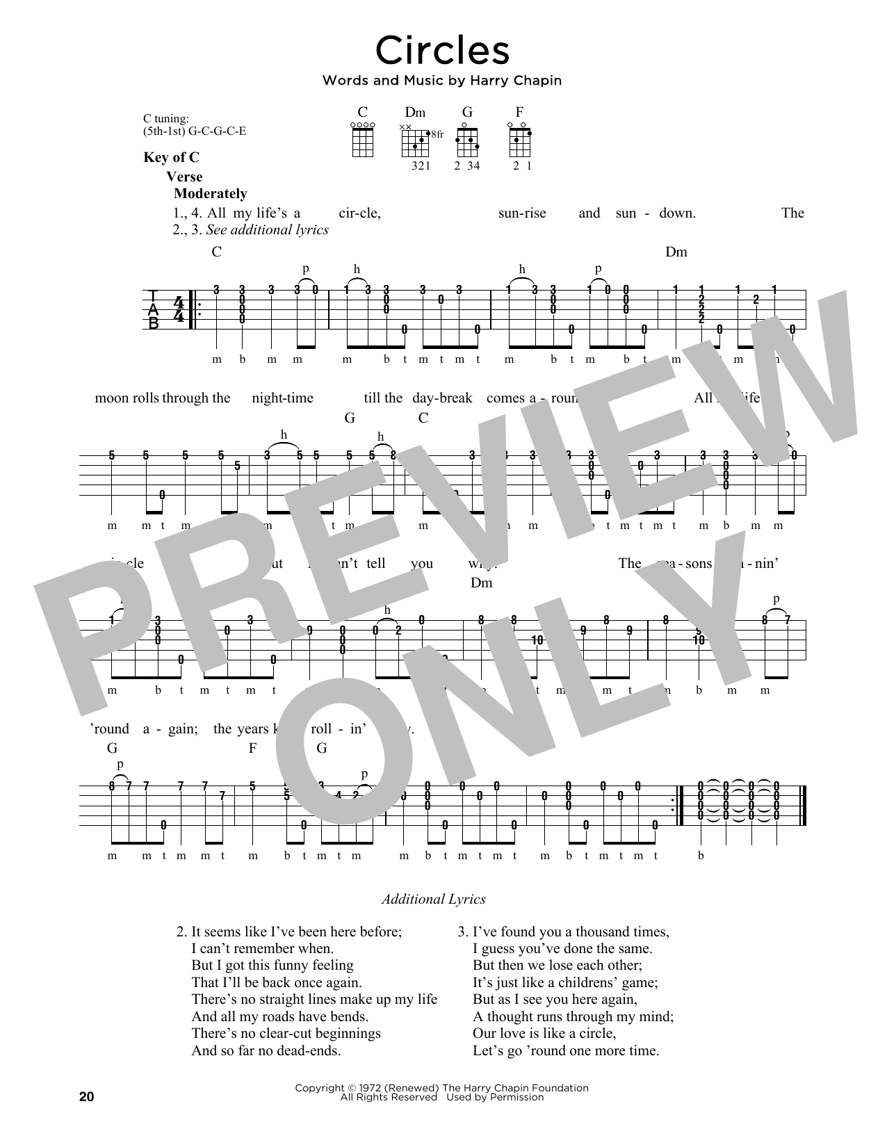 Harry Chapin Circle (Circles) sheet music notes and chords arranged for Banjo Tab