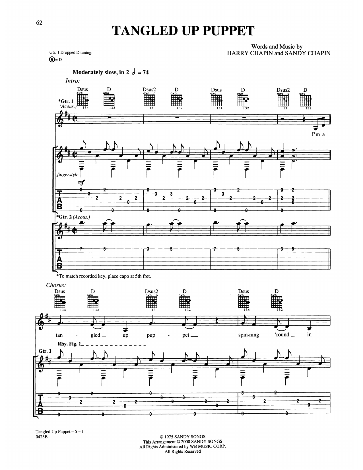 Harry Chapin Tangled Up Puppet sheet music notes and chords arranged for Guitar Tab