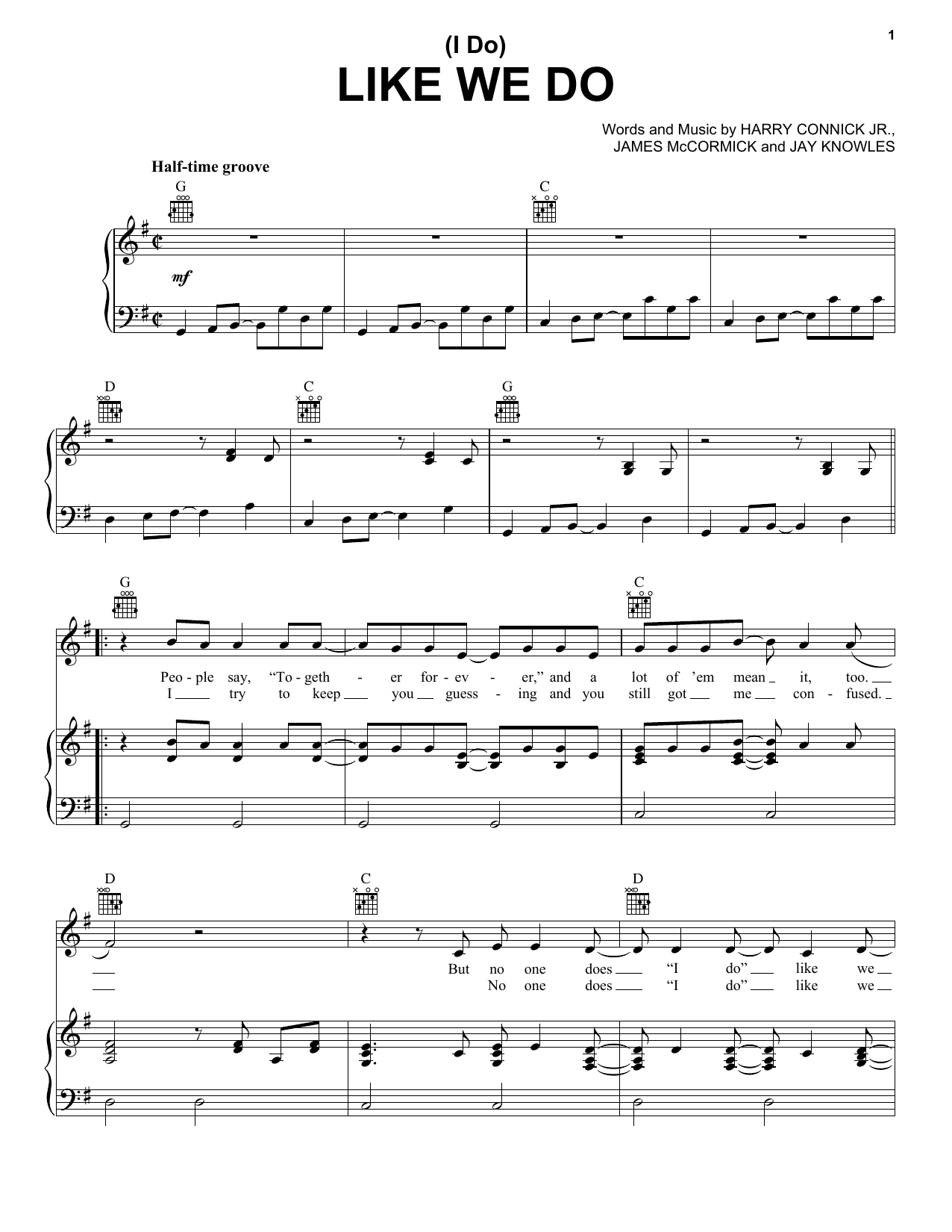 Harry Connick Jr. (I Do) Like We Do sheet music notes and chords arranged for Piano, Vocal & Guitar Chords (Right-Hand Melody)