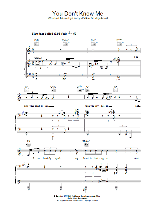 Harry Connick Jr. You Don't Know Me sheet music notes and chords arranged for Piano, Vocal & Guitar Chords