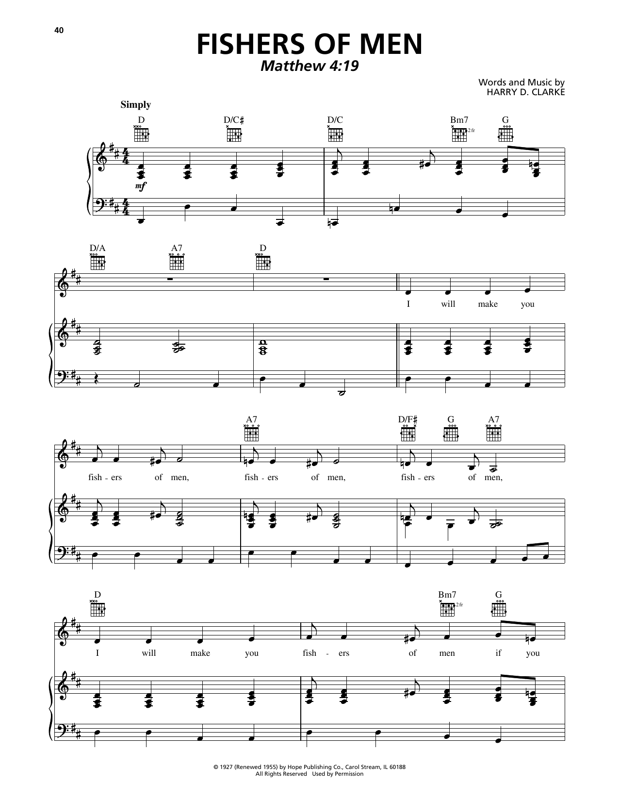 Harry D. Clarke Fishers Of Men sheet music notes and chords arranged for Piano, Vocal & Guitar Chords (Right-Hand Melody)