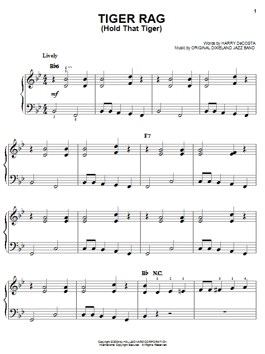Harry DeCosta Tiger Rag (Hold That Tiger) sheet music notes and chords arranged for Easy Piano