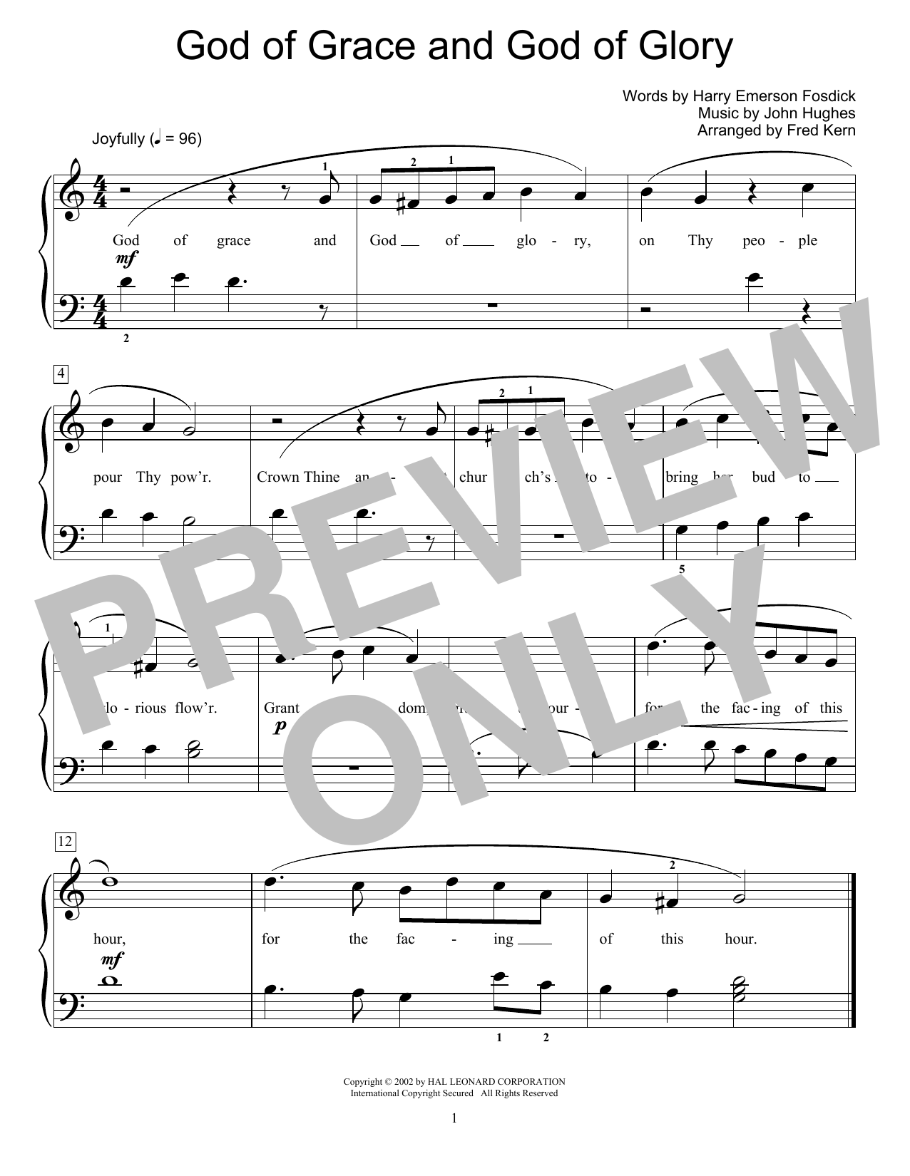 Harry Emerson Fosdick God Of Grace And God Of Glory (arr. Fred Kern) sheet music notes and chords arranged for Educational Piano