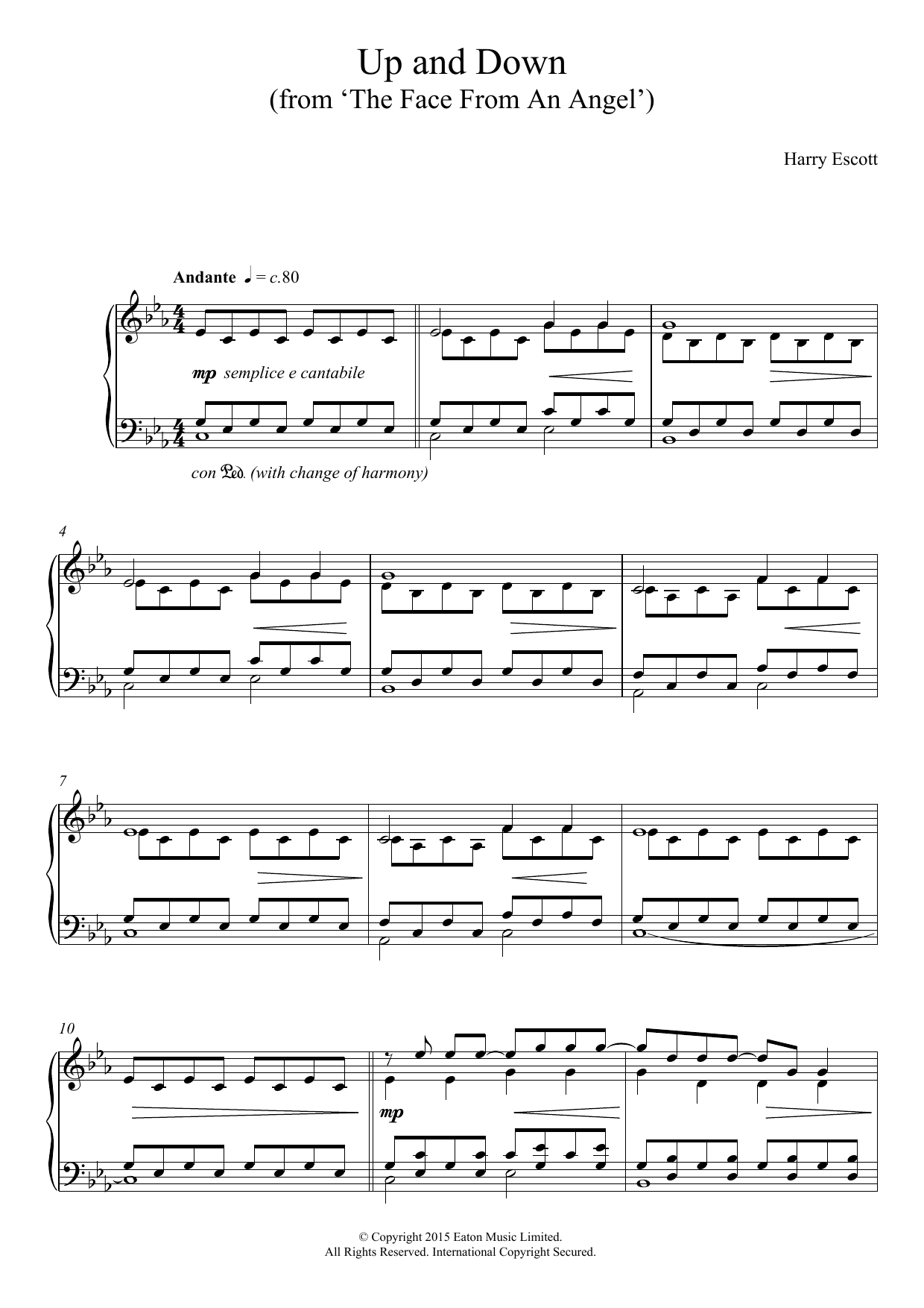 Harry Escott Up and Down (from The Face Of An Angel) sheet music notes and chords arranged for Piano Solo