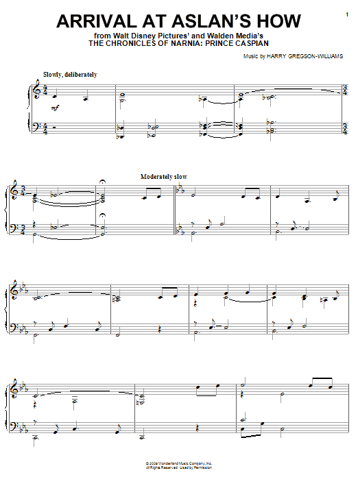 Harry Gregson-Williams Arrival At Aslan's How sheet music notes and chords arranged for Piano Solo