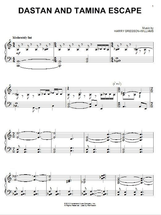 Harry Gregson-Williams Dastan And Tamina Escape sheet music notes and chords arranged for Piano Solo