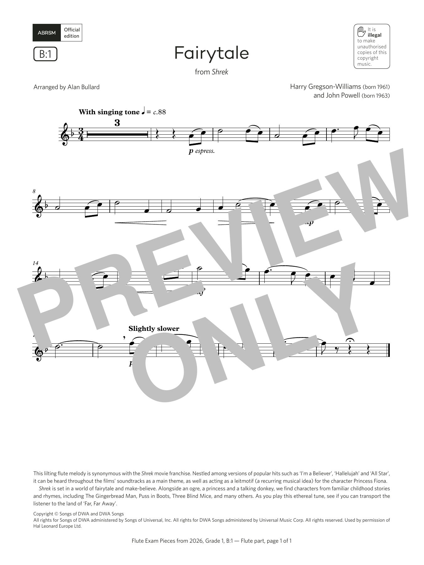 Harry Gregson-Williams Fairytale (Grade 1, list B1, from the ABRSM Flute Syllabus from 2026) sheet music notes and chords arranged for Flute Solo