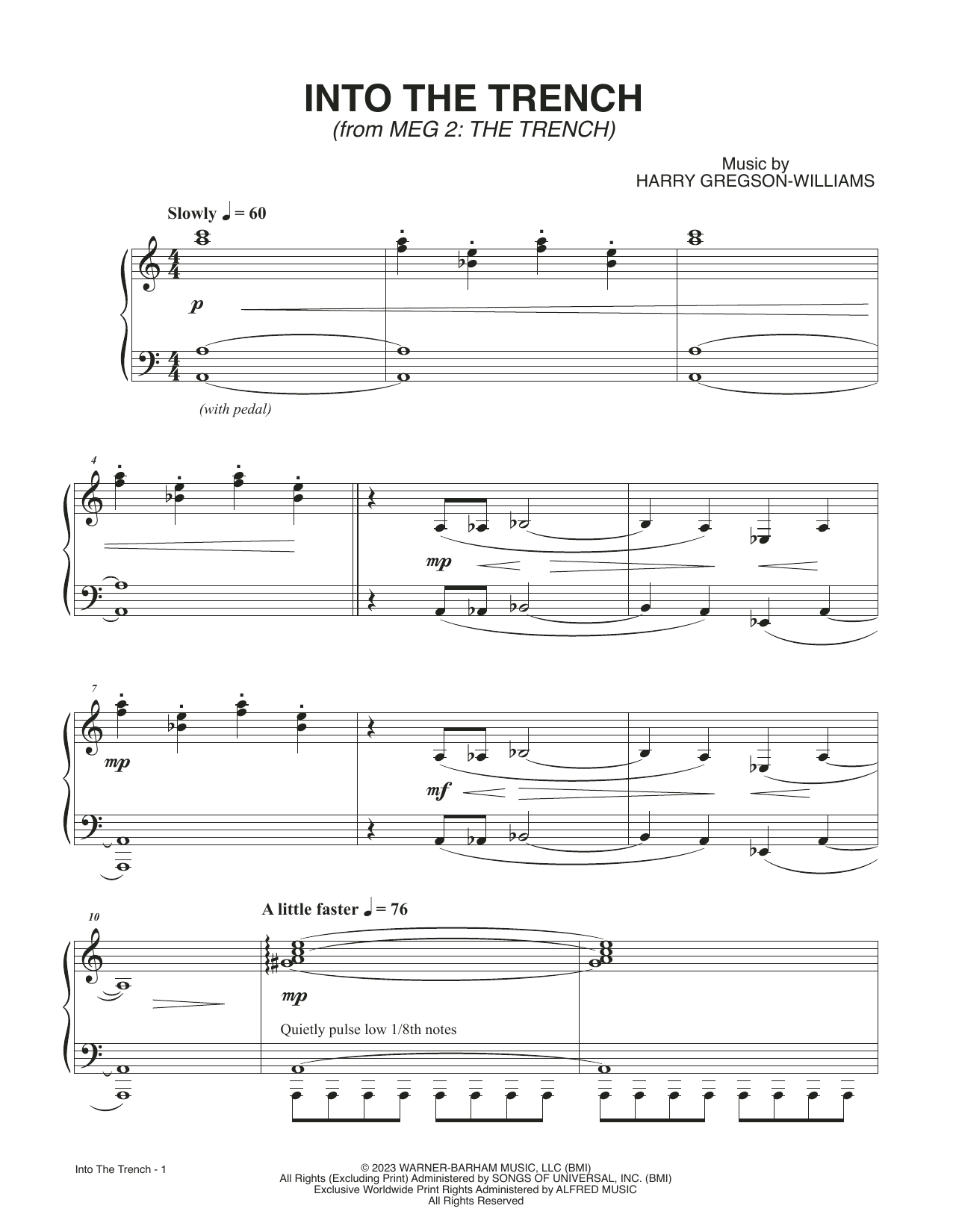 Harry Gregson-Williams Into The Trench (from Meg 2: The Trench) sheet music notes and chords arranged for Piano Solo