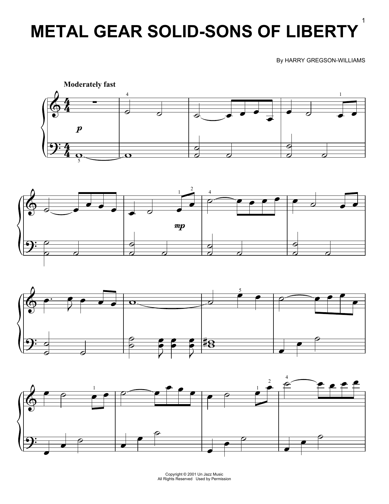 Harry Gregson-Williams Metal Gear Solid - Sons Of Liberty sheet music notes and chords arranged for Easy Piano