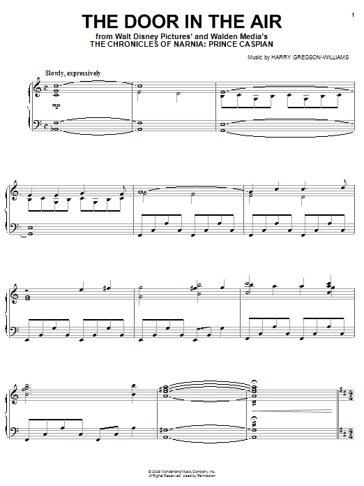 Harry Gregson-Williams The Door In The Air sheet music notes and chords arranged for Piano Solo