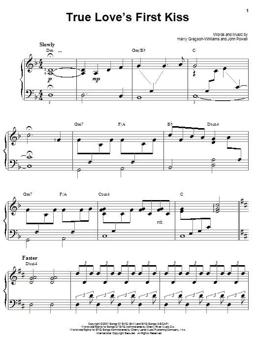 Harry Gregson-Williams True Love's First Kiss sheet music notes and chords arranged for Easy Piano