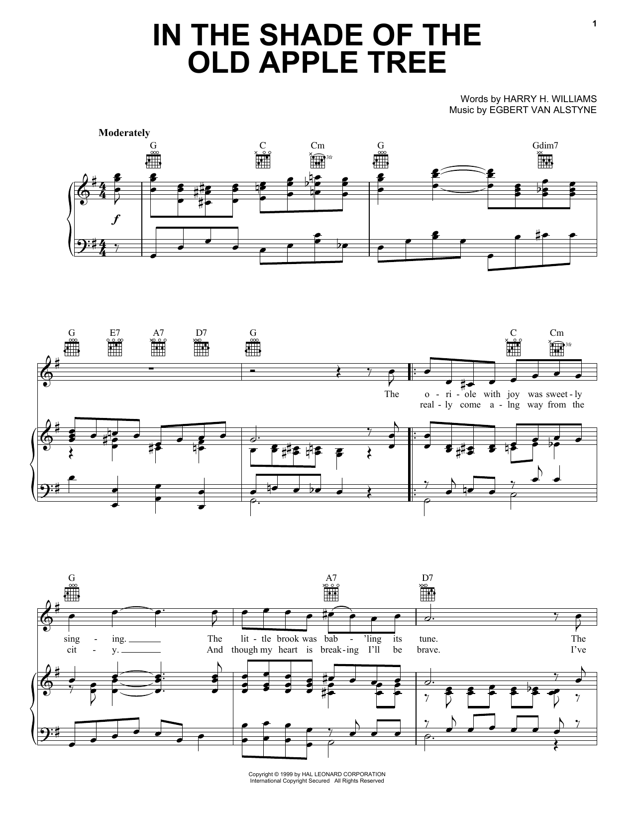 Harry H. Williams In The Shade Of The Old Apple Tree sheet music notes and chords arranged for Piano, Vocal & Guitar Chords (Right-Hand Melody)