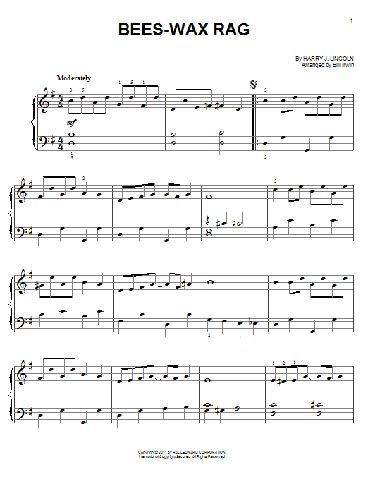 Harry J. Lincoln Bees-Wax Rag sheet music notes and chords arranged for Easy Piano