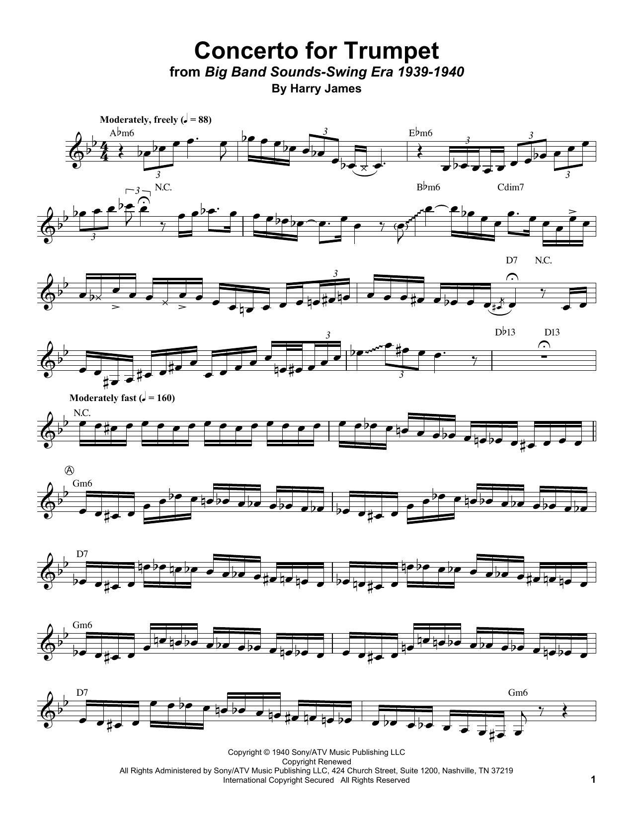 Harry James Concerto For Trumpet sheet music notes and chords arranged for Trumpet Transcription