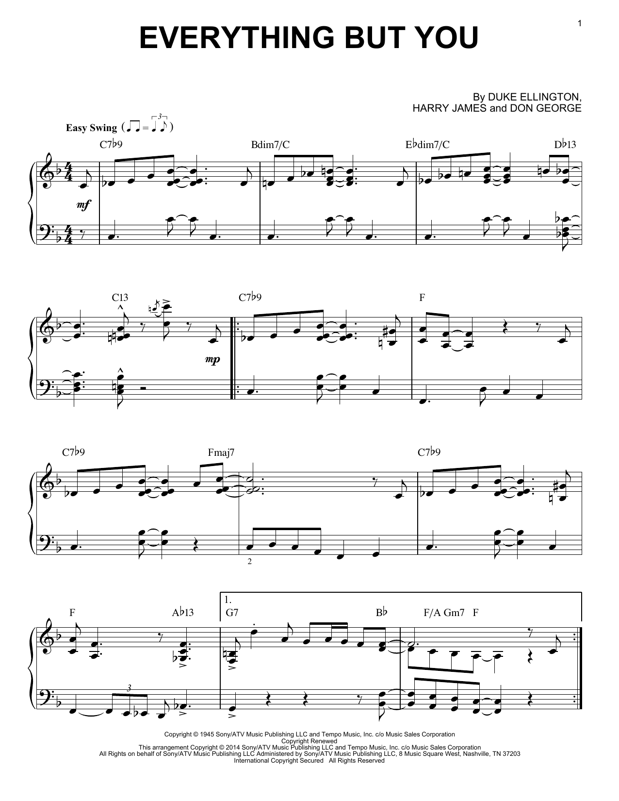 Harry James Everything But You sheet music notes and chords arranged for Piano Solo