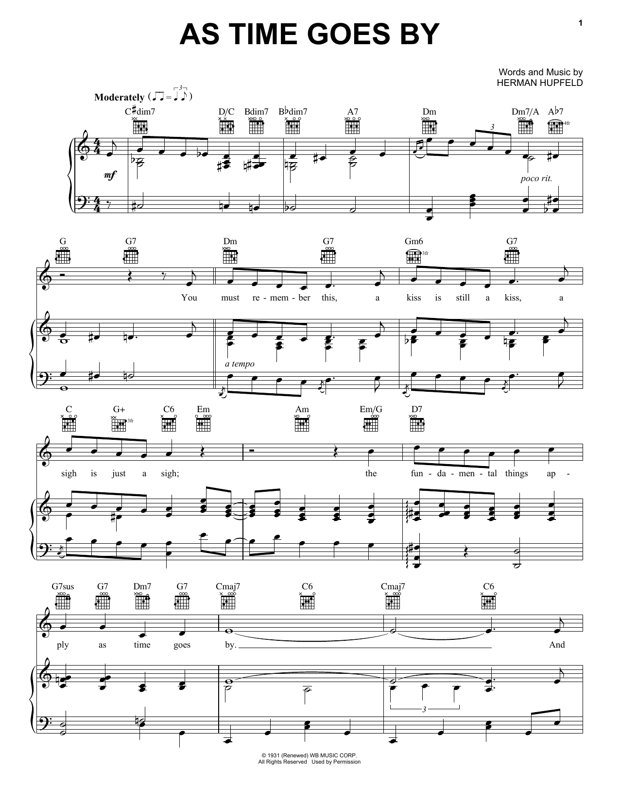 Harry Nilsson As Time Goes By sheet music notes and chords arranged for Piano, Vocal & Guitar Chords (Right-Hand Melody)