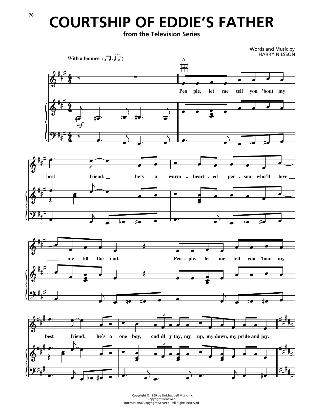 Harry Nilsson Courtship Of Eddie's Father sheet music notes and chords arranged for Piano, Vocal & Guitar Chords (Right-Hand Melody)