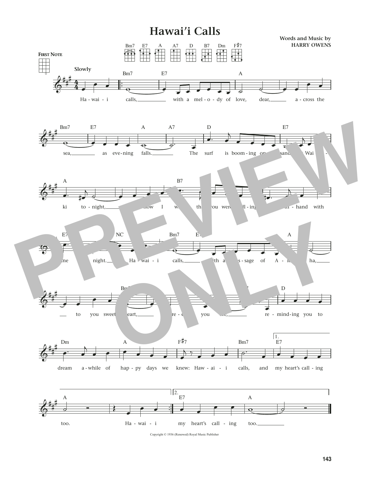 Harry Owens Hawai'i Calls (from The Daily Ukulele) (arr. Jim Beloff) sheet music notes and chords arranged for Ukulele
