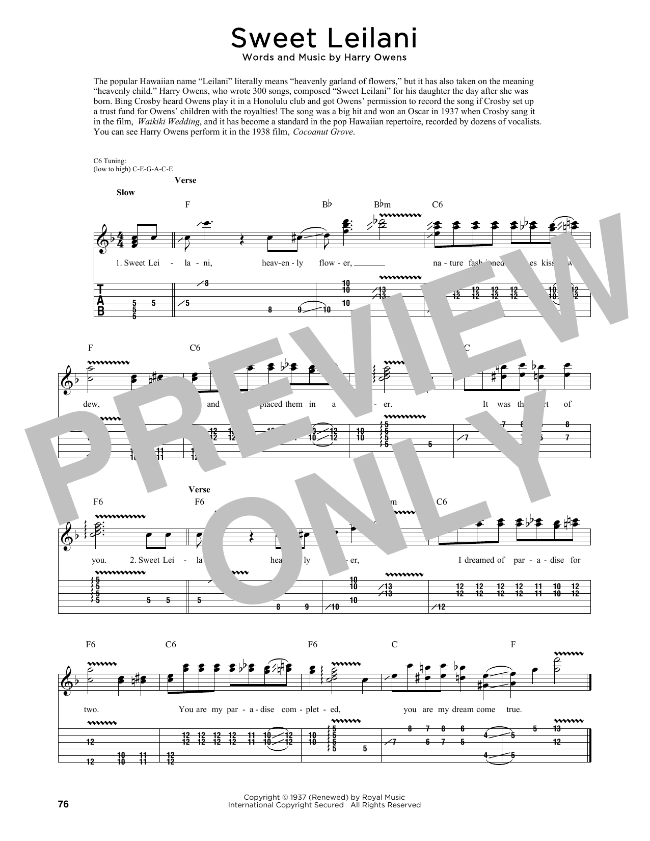 Harry Owens Sweet Leilani (arr. Fred Sokolow) sheet music notes and chords arranged for Guitar Tab