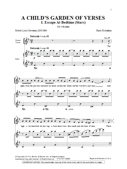 Harry Richardson A Child's Garden Of Verses sheet music notes and chords arranged for SSA Choir