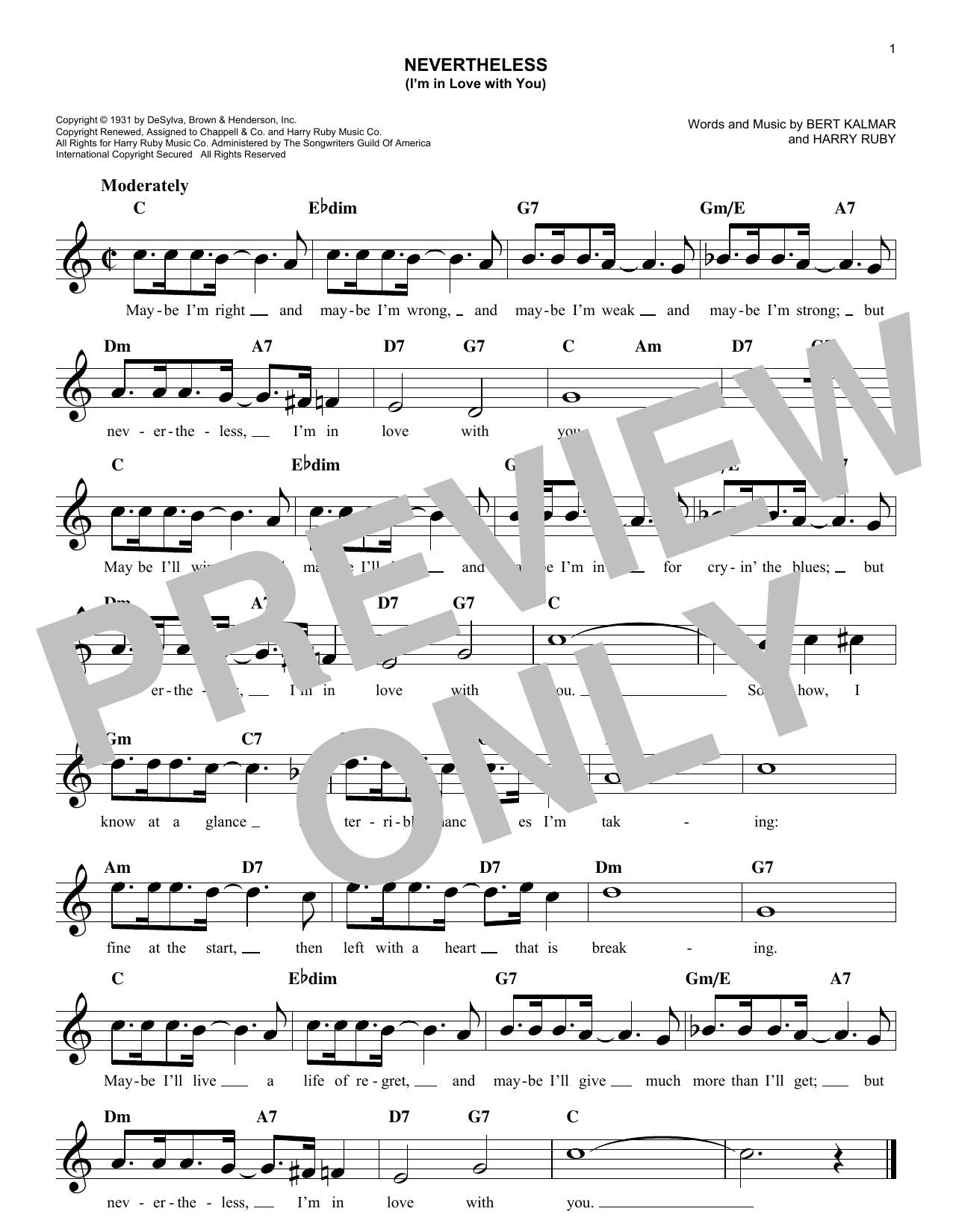 Harry Ruby Nevertheless (I'm In Love With You) sheet music notes and chords arranged for Easy Lead Sheet / Fake Book