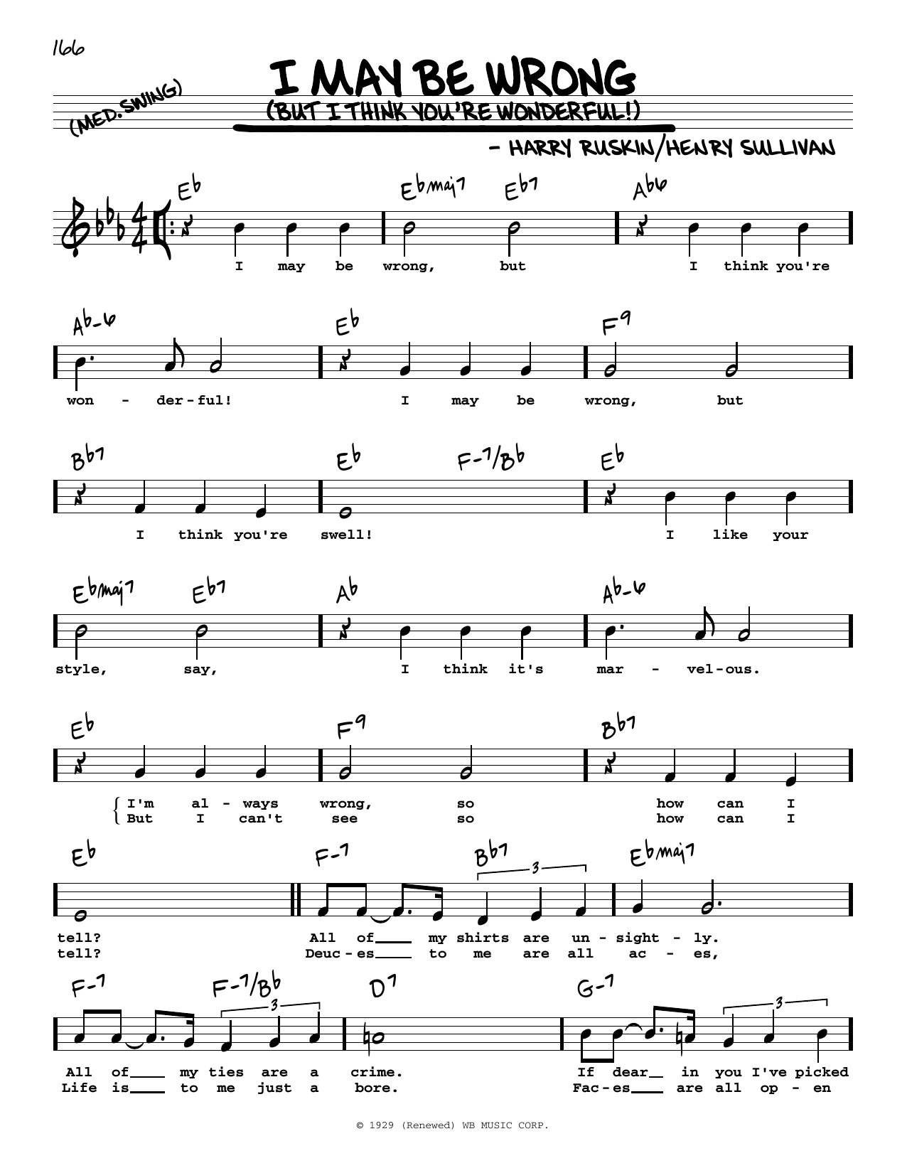 Harry Ruskin I May Be Wrong (But I Think You're Wonderful!) (High Voice) sheet music notes and chords arranged for Real Book – Melody, Lyrics & Chords