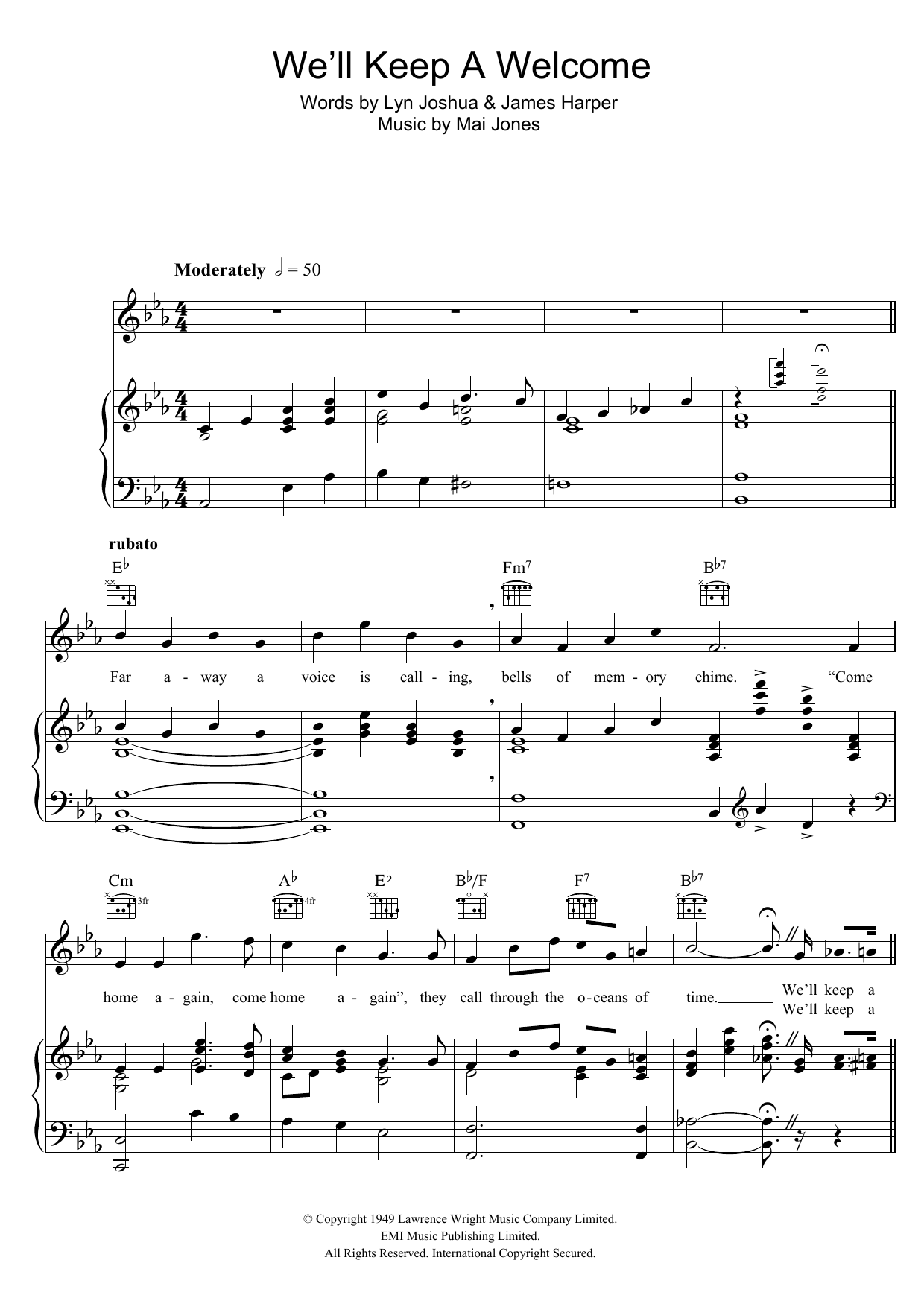 Harry Secombe We'll Keep A Welcome sheet music notes and chords arranged for Piano, Vocal & Guitar Chords