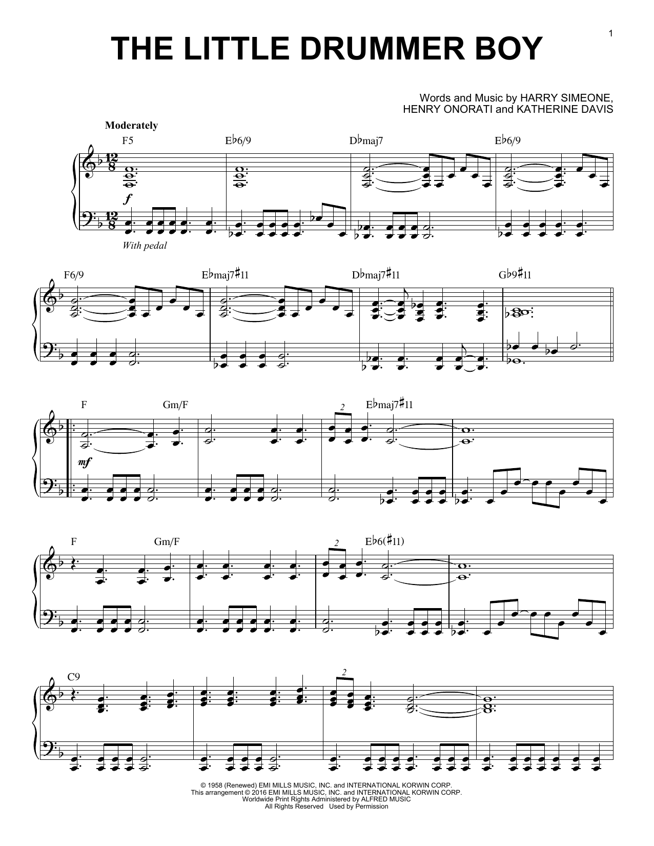 Harry Simeone The Little Drummer Boy [Jazz version] (arr. Brent Edstrom) sheet music notes and chords arranged for Piano Solo