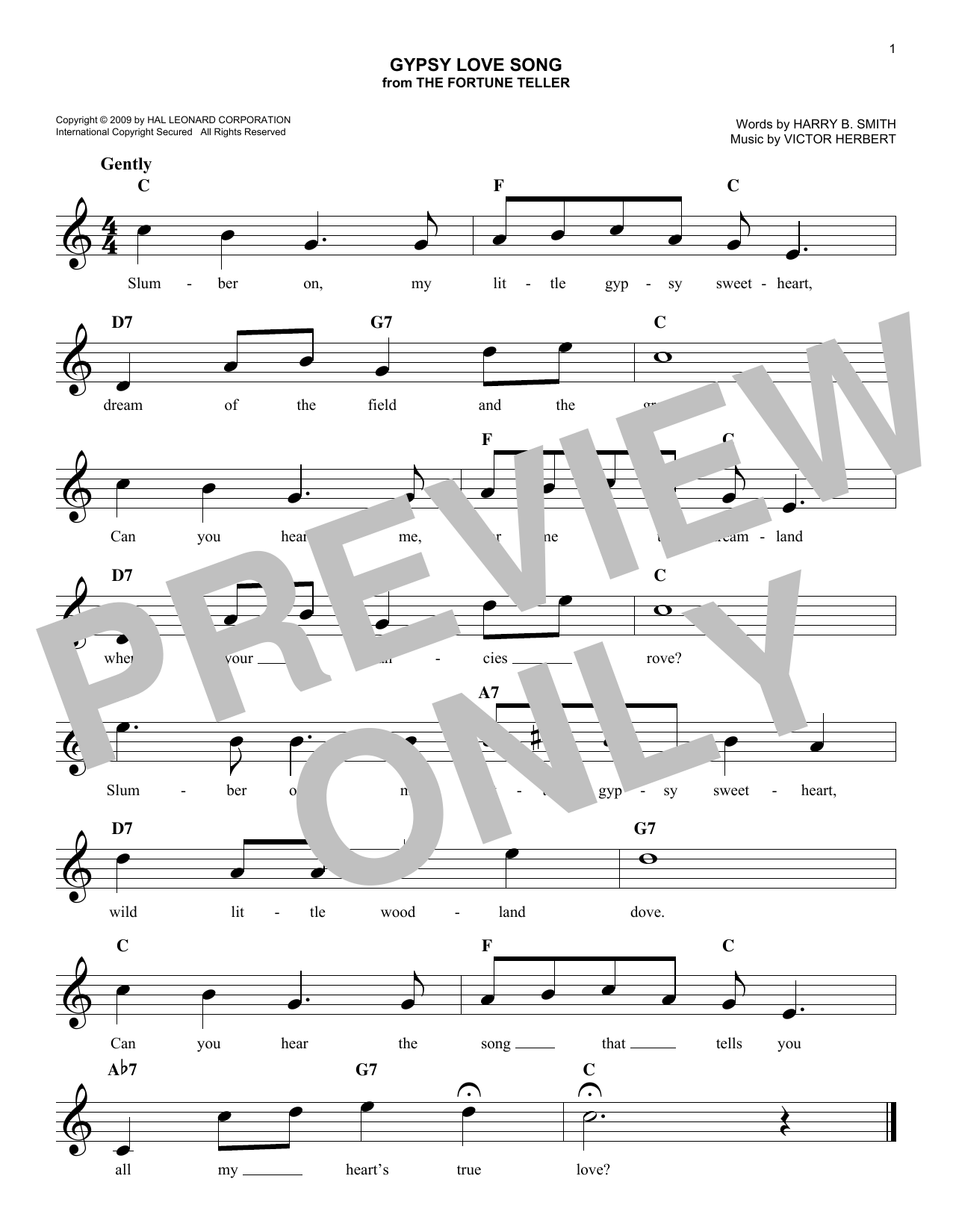 Harry Smith Gypsy Love Song sheet music notes and chords arranged for Lead Sheet / Fake Book