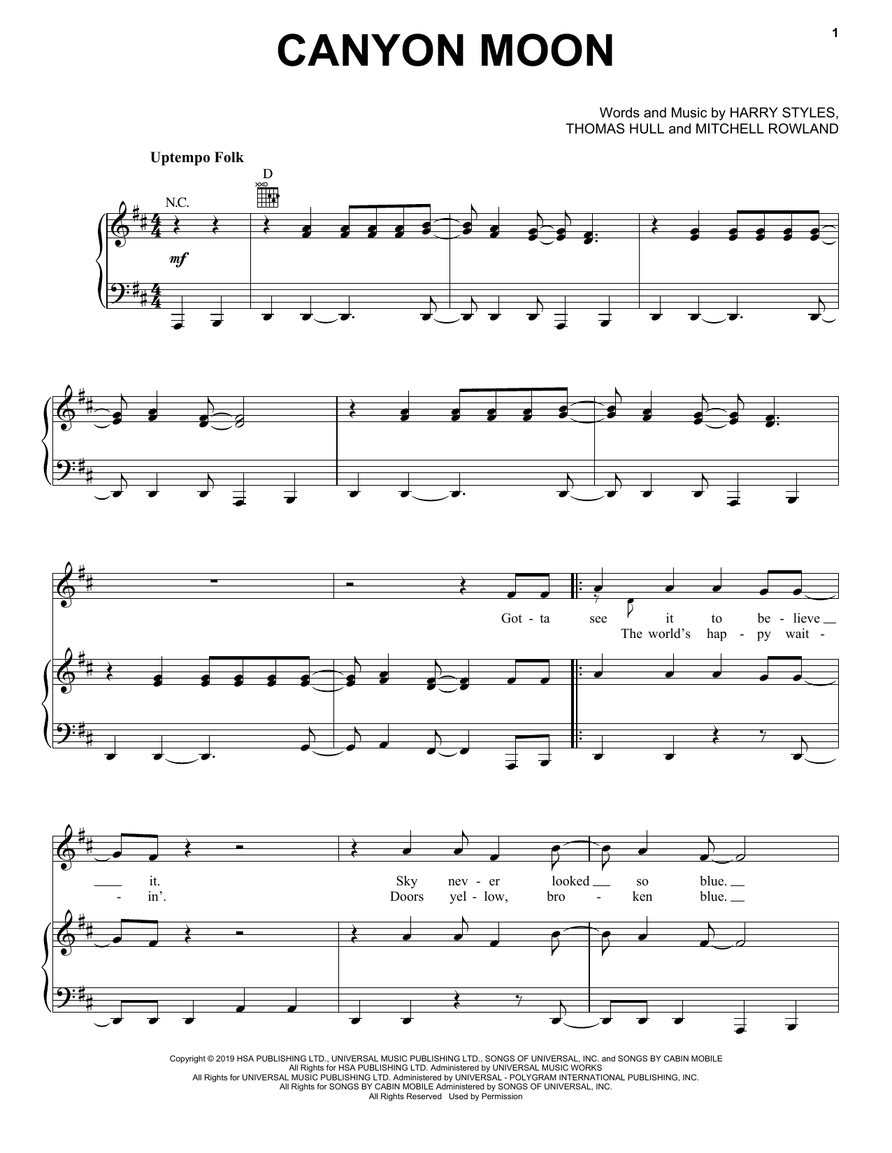 Harry Styles Canyon Moon sheet music notes and chords arranged for Piano, Vocal & Guitar Chords (Right-Hand Melody)
