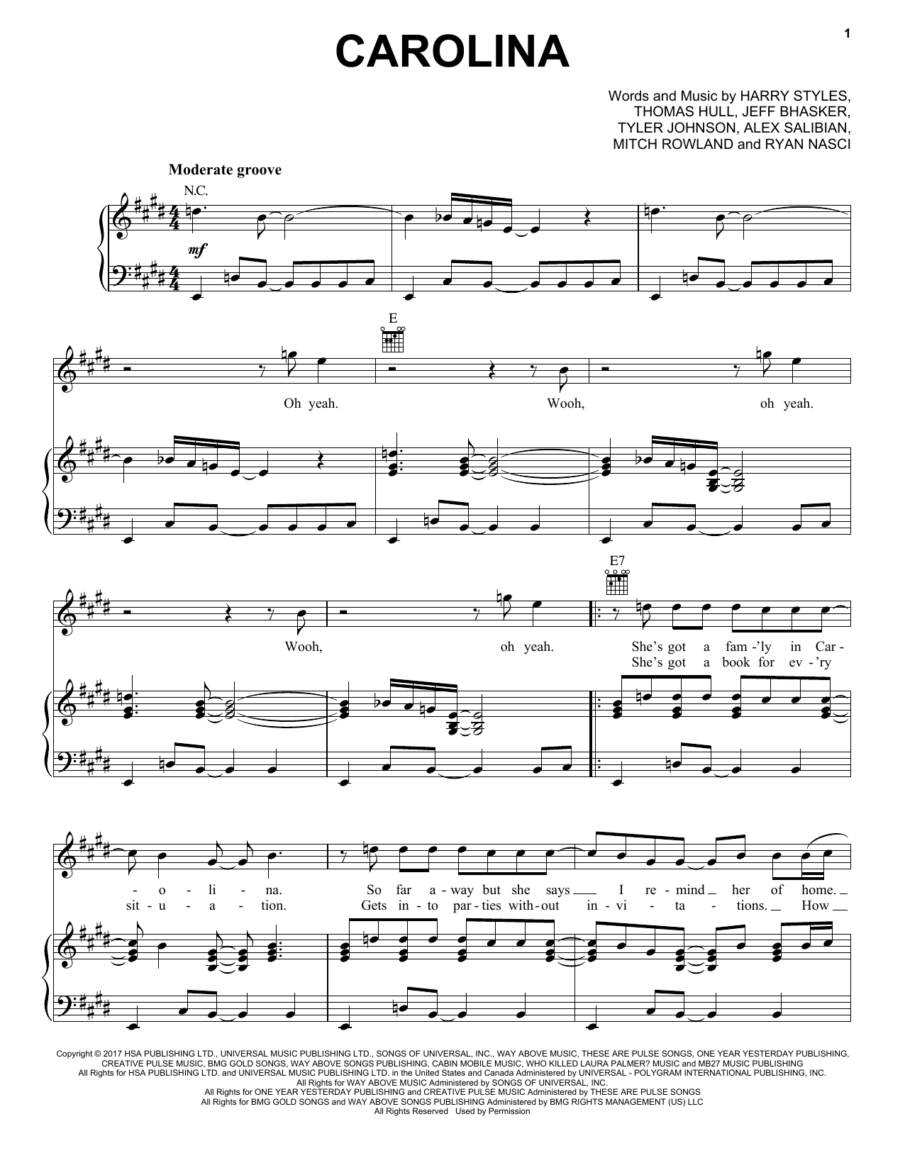 Harry Styles Carolina sheet music notes and chords arranged for Easy Piano