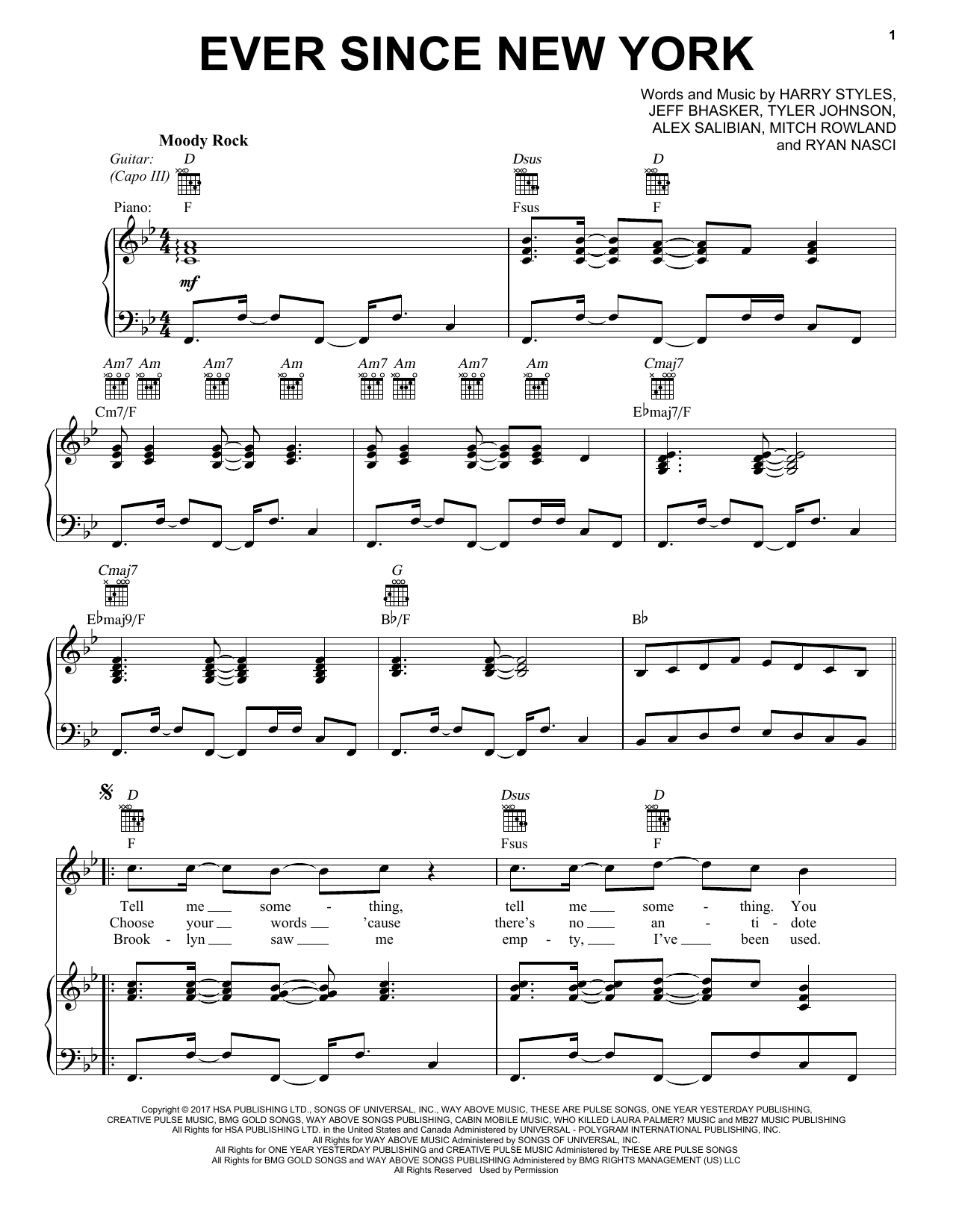 Harry Styles Ever Since New York sheet music notes and chords arranged for Piano, Vocal & Guitar Chords (Right-Hand Melody)