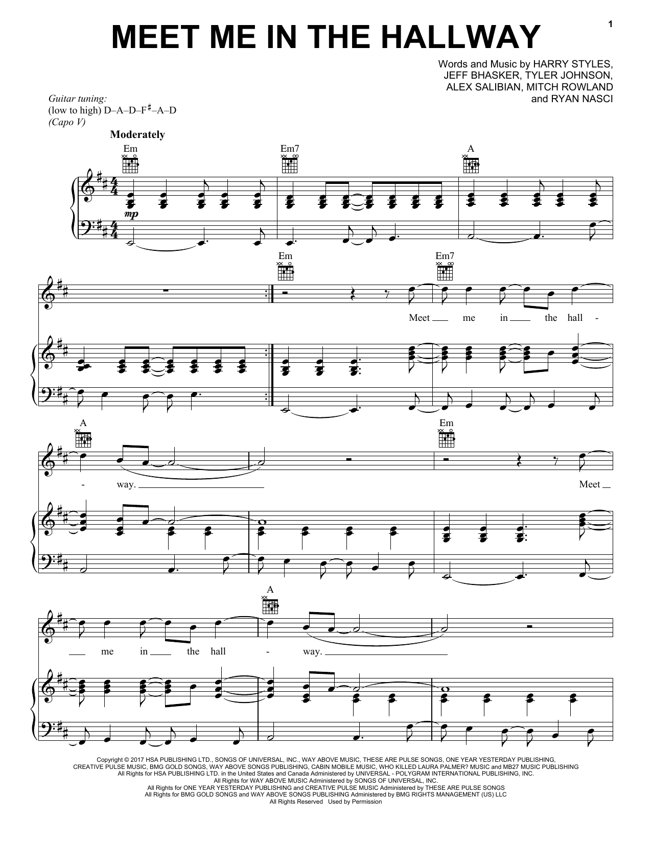 Harry Styles Meet Me In The Hallway sheet music notes and chords arranged for Piano, Vocal & Guitar Chords (Right-Hand Melody)