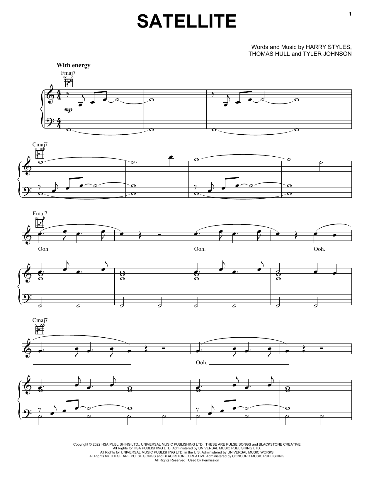 Harry Styles Satellite sheet music notes and chords arranged for Super Easy Piano