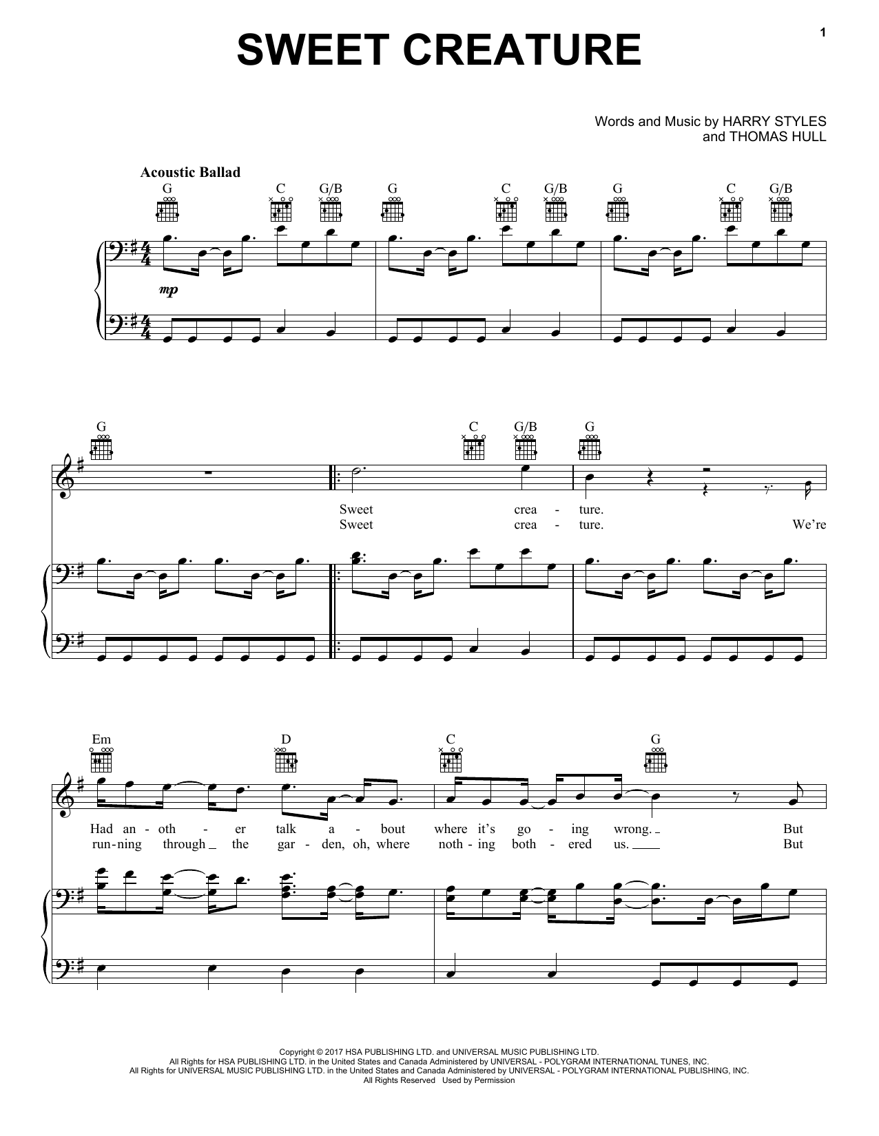 Harry Styles Sweet Creature sheet music notes and chords arranged for Guitar Rhythm Tab