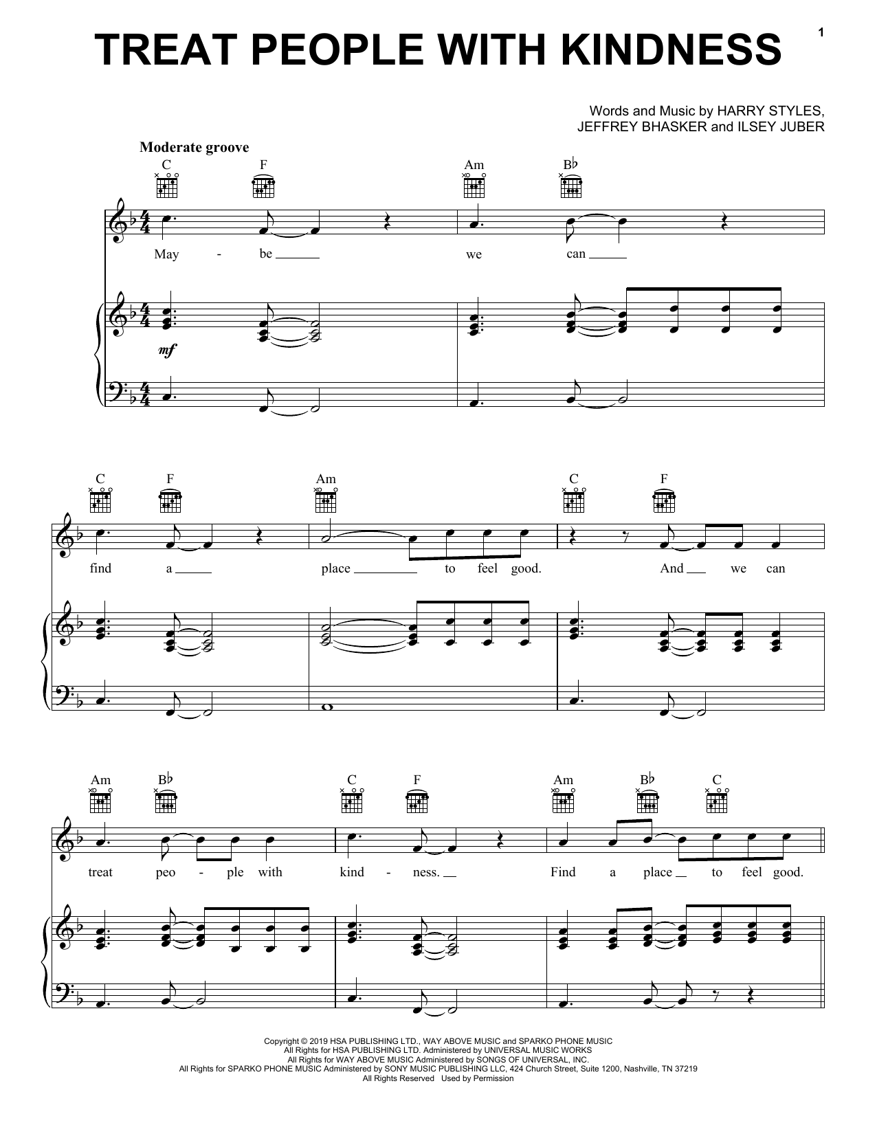 Harry Styles Treat People With Kindness sheet music notes and chords arranged for Piano, Vocal & Guitar Chords (Right-Hand Melody)