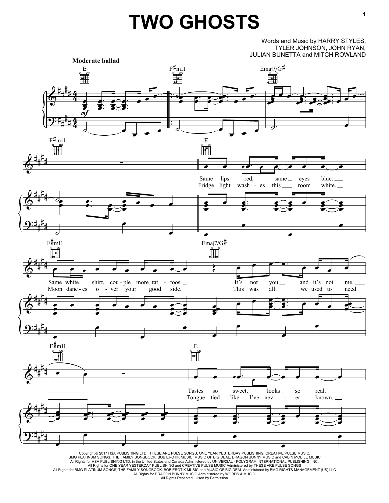 Harry Styles Two Ghosts sheet music notes and chords arranged for Super Easy Piano