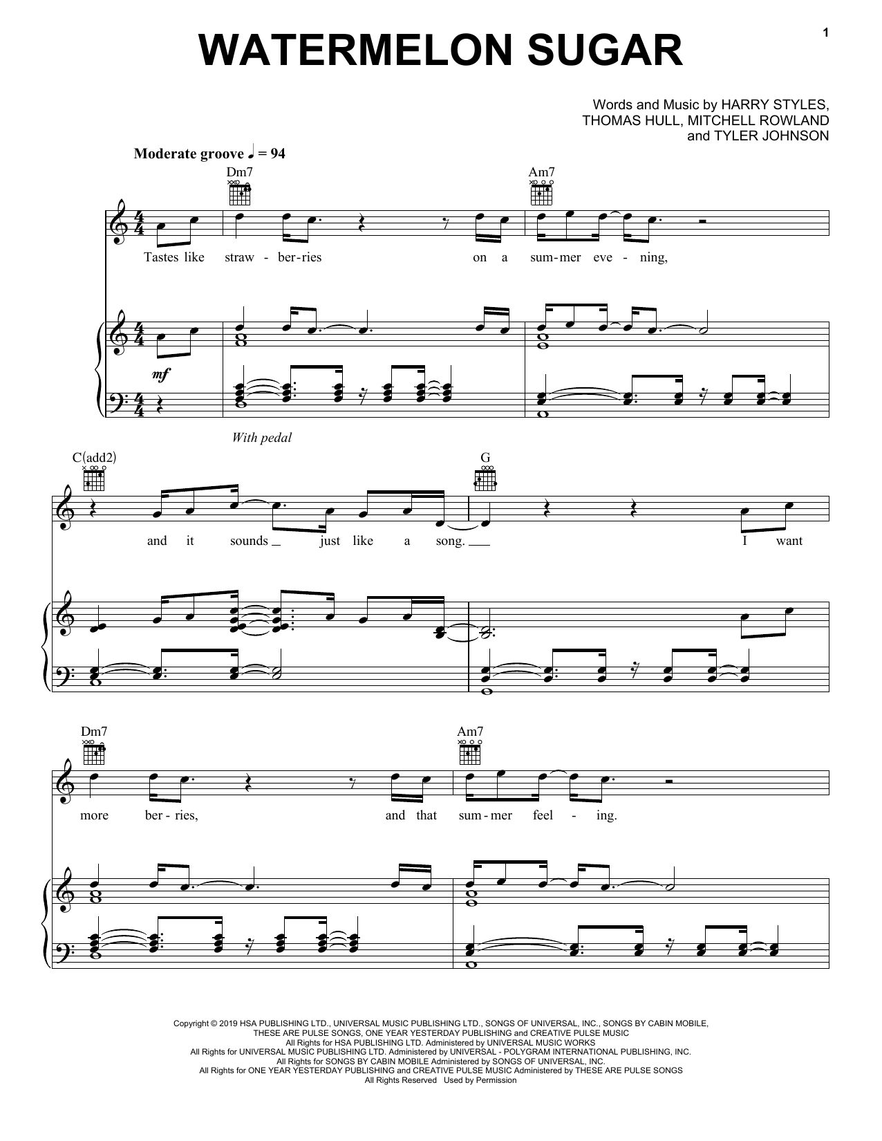 Harry Styles Watermelon Sugar sheet music notes and chords arranged for Super Easy Piano