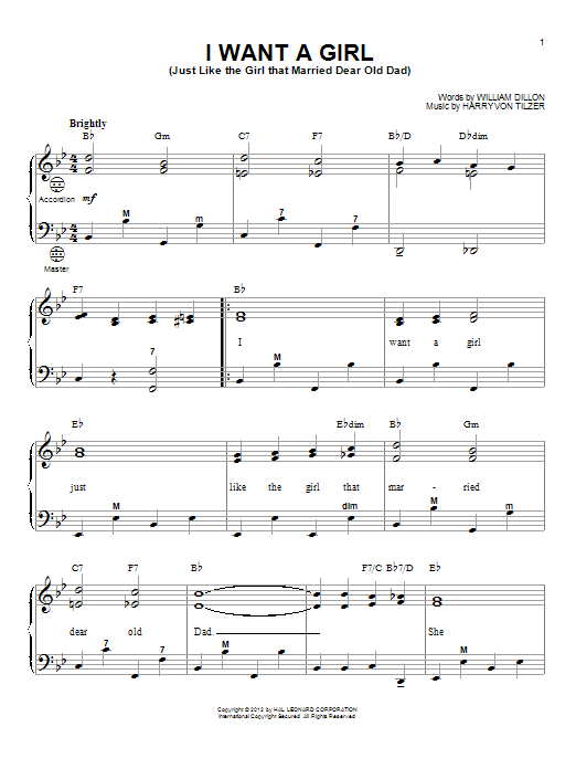 Harry von Tilzer I Want A Girl (Just Like The Girl That Married Dear Old Dad) (arr. Gary Meisner) sheet music notes and chords arranged for Accordion