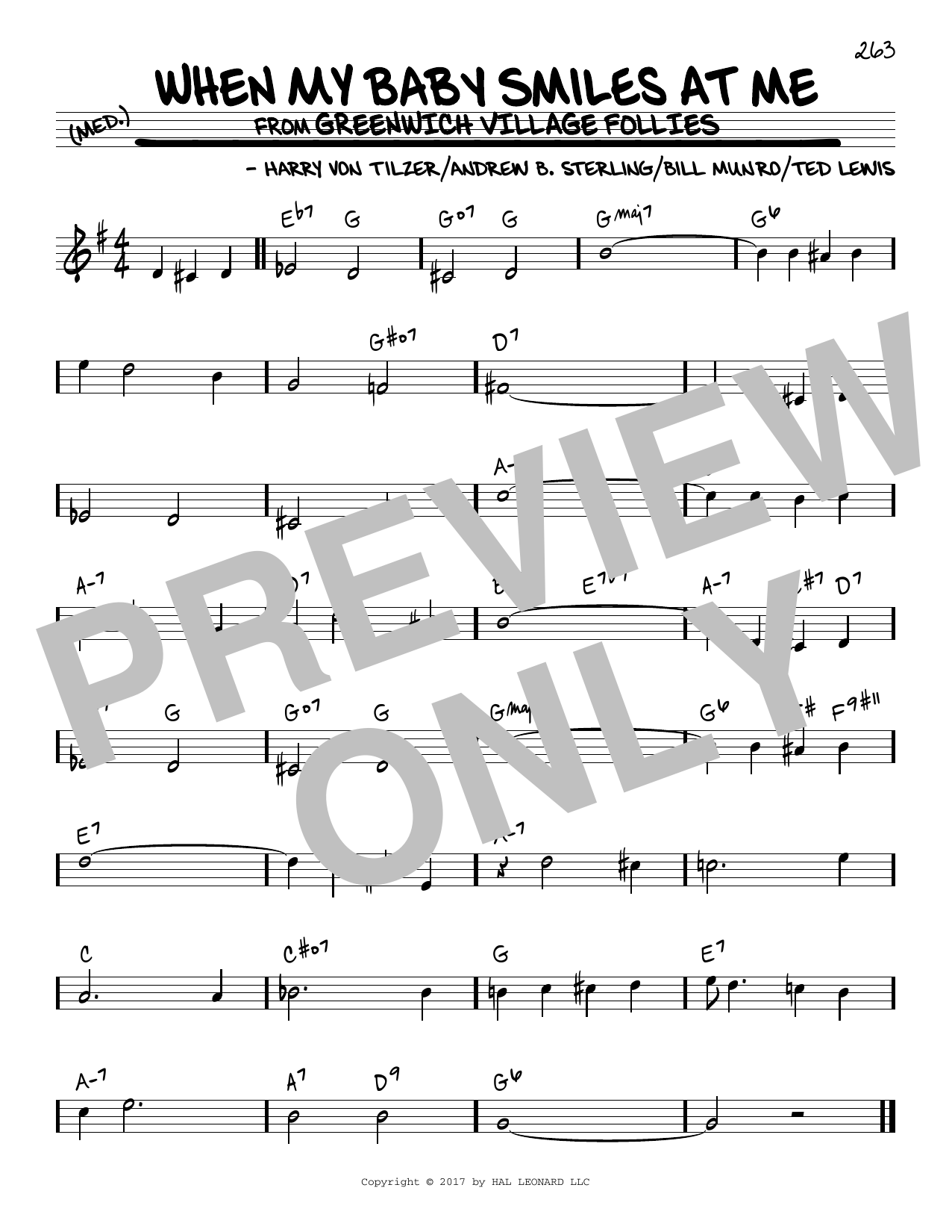 Harry Von Tilzer When My Baby Smiles At Me sheet music notes and chords arranged for Real Book – Melody & Chords