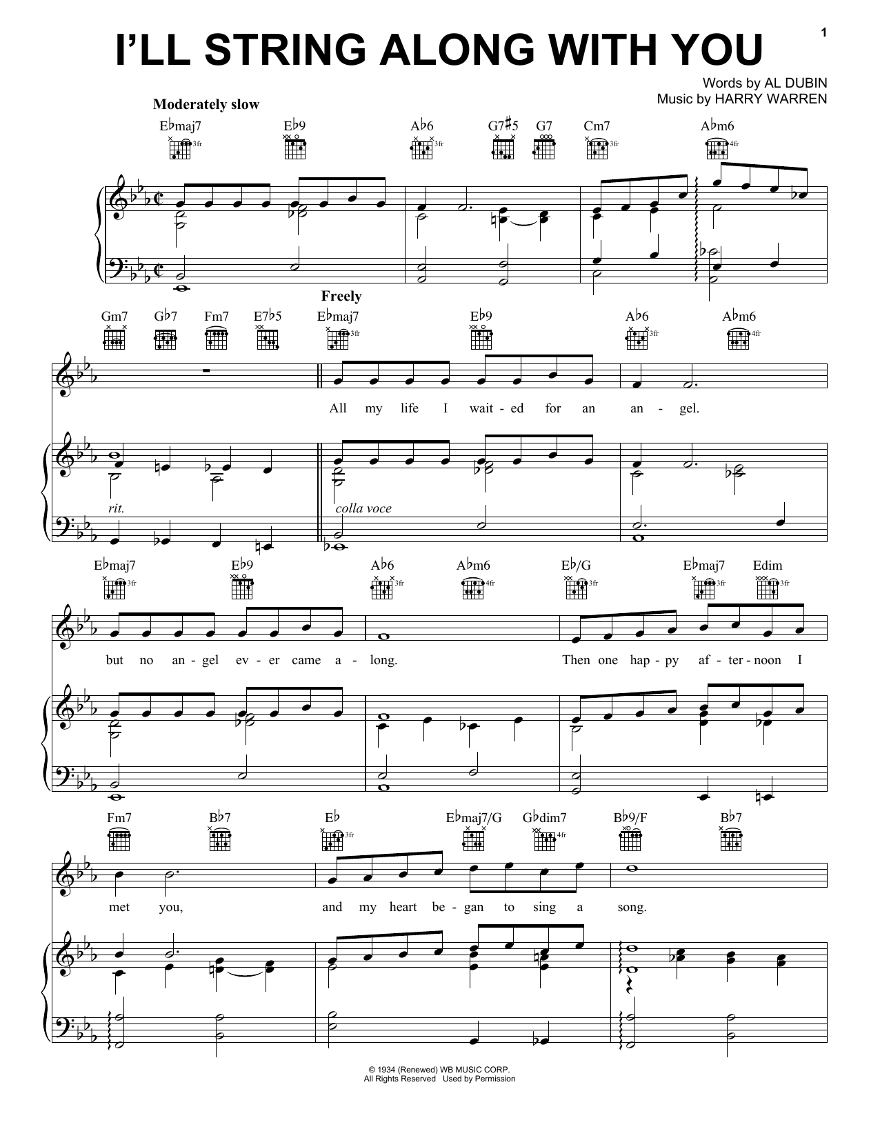 Harry Warren & Al Dubin I'll String Along With You sheet music notes and chords arranged for Piano, Vocal & Guitar Chords (Right-Hand Melody)