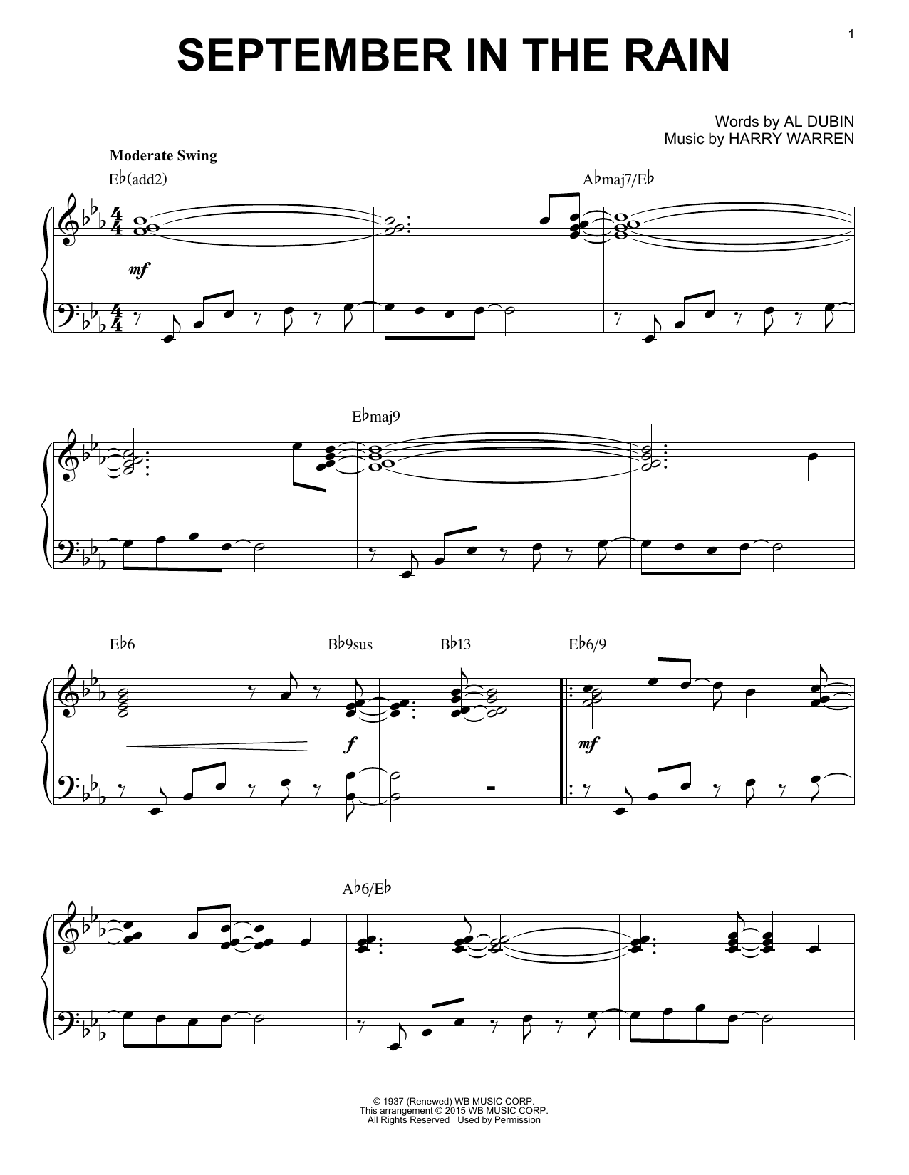 Harry Warren & Al Dubin September In The Rain [Jazz version] (arr. Brent Edstrom) sheet music notes and chords arranged for Piano Solo