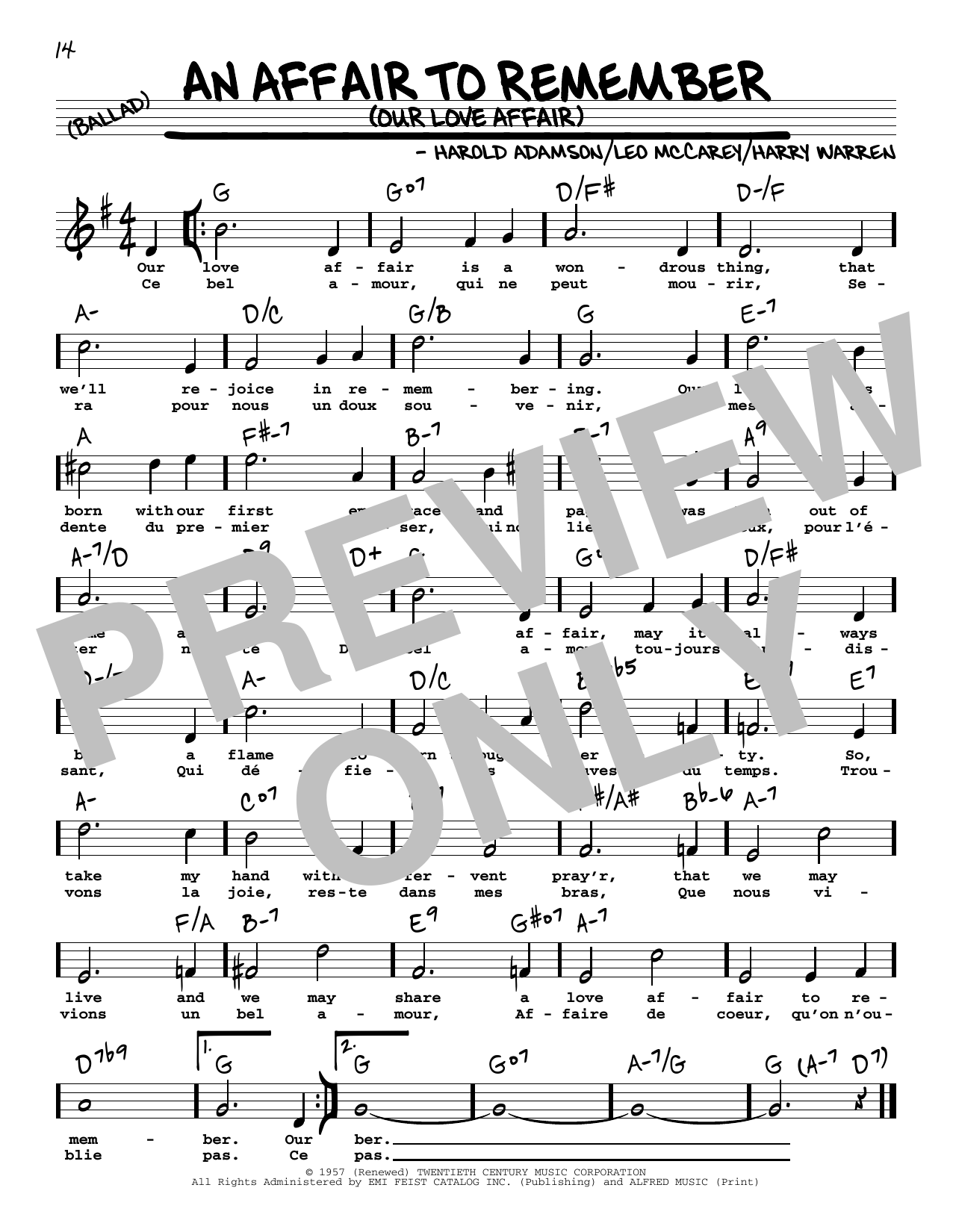 Harry Warren An Affair To Remember (Our Love Affair) (High Voice) (from An Affair To Remember) sheet music notes and chords arranged for Real Book – Melody, Lyrics & Chords
