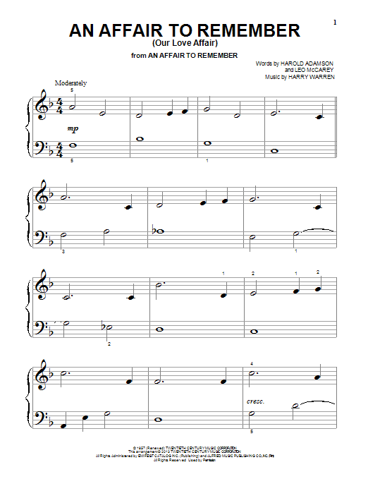 Harry Warren An Affair To Remember (Our Love Affair) sheet music notes and chords arranged for Piano Solo